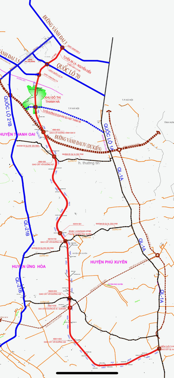 Quy hoạch đường đại lộ Chu Văn An, tuyến đường Xa La - Nguyễn Xiển