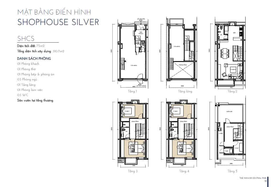 Mặt bằng thiết kế shophouse Bạc The Manor Central Park mẫu SHAS-L-D